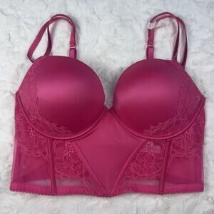 Victoria’s Secret Double Shine Strap Push-Up Lace Corset Bra Top Pink 36DD NWT
